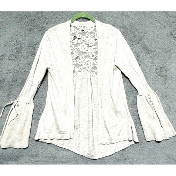 Knox Rose Tops - Knox Rose Beige Boho Lace Back Blouse Small Flared Bell Sleeve Open Cardigan